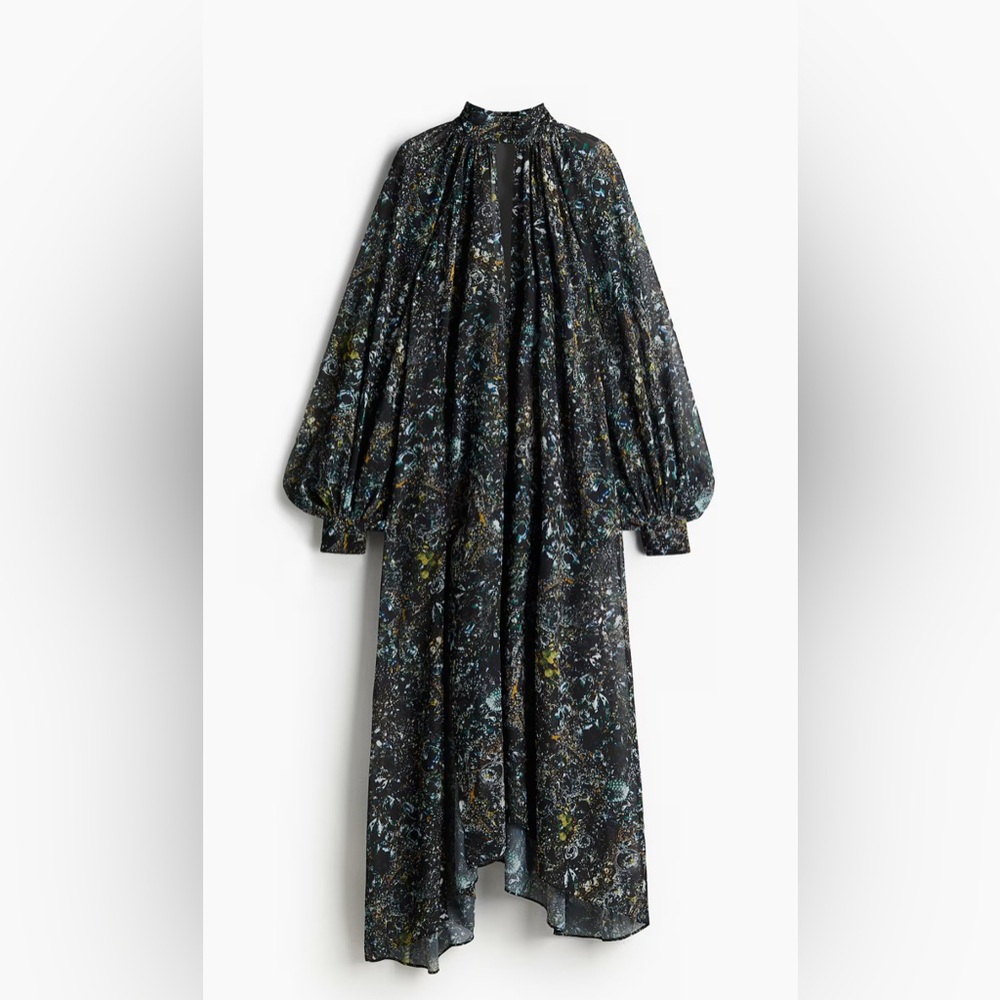 H&M Studio Long Sleeve Black Floral Chiffon High-Neck Maxi Dress size Small